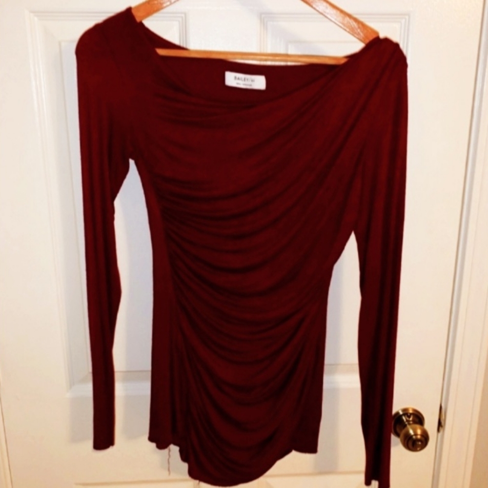 🌹Bailey 44 Maroon Long Sleeve Ruched Fitted Top, Sm
